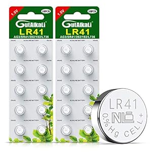 GutAlkaLi LR41 Battery Pack of 20 – 1.5V AG3 Batteries for Watches, Hearing Aids, Glucometer, Key Fobs and Small…