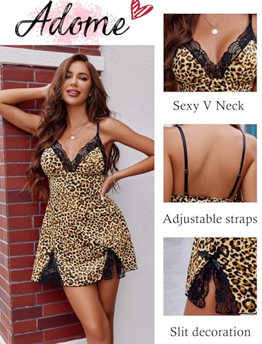 Image of ADOME Lingerie for Women Lace Chemise Nightgown Satin Babydoll Dress Silk Slip Nightwear S-XXL