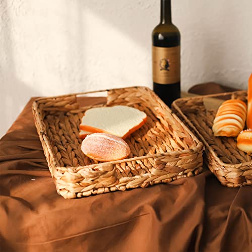 Yrmt Natural Woven Tray Rectangular Hyacinth Serving Tray With Handles For Breakfast Dinner Bread Fruit Coffee Table Tea Party,Home Decorative (Middle) #TOP1