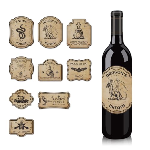 36pcs Halloween Wine Bottle Labels, 9 Styles Halloween Bottle Labels