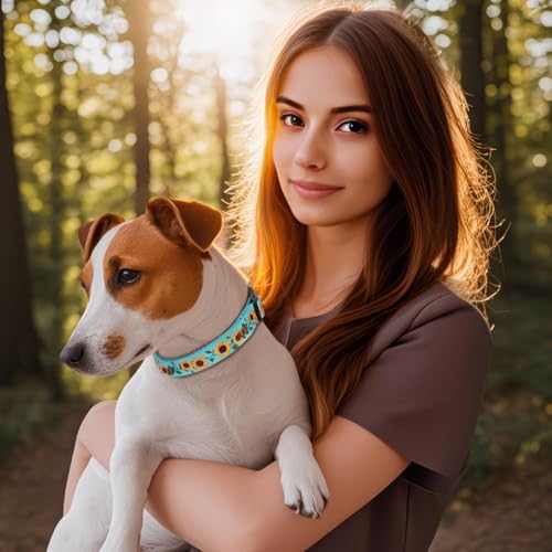 Image of HEELE Dog Collar, Adjustable Soft Dog Collar for Small Medium Large Dogs,Sunflower Floral Patterned Puppy Collars with Quick Release Buckle Sunflower Green L Length 15.94''-25.59'
