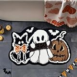 KPOCES Halloween Bath Mat Gothic Skull Ghost Black Bathroom Rugs Cool Tufted Soft Absorbent Quick Dry Bath Mats for Bathroom Non Slip Shower Rug Halloween Horror Decor Carpet(Black,20' x 32')
