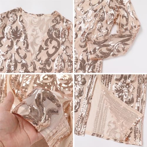 Image of Women's Fashion Duster Cardigan Sparkle Sequins Long Sleeve Open Front Coat Dress Party Prom Cover Up
