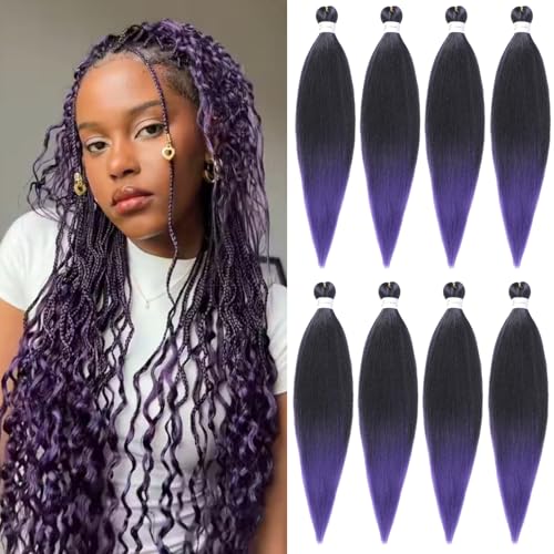 Pre Stretched Braiding Hair, Ombre Black To Purple, 24 Inch, 8 Packs