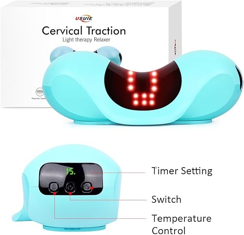 Miniatura 7 de Almohada de tracción de cuello con terapia de luz roja, estirador de cuello para alivio del dolor de cuello, dispositivo de tracción cervical para