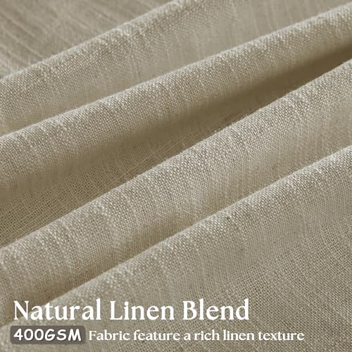Image of Khaki Beige Linen Curtains 45 Inch Length 2 Panel Set for Small Windows Rustic Country Linen Cotton Light Filtering Drapes Privacy Pinch Pleated Back Tab Semi Sheer Kitchen Curtains 45 Inches Long