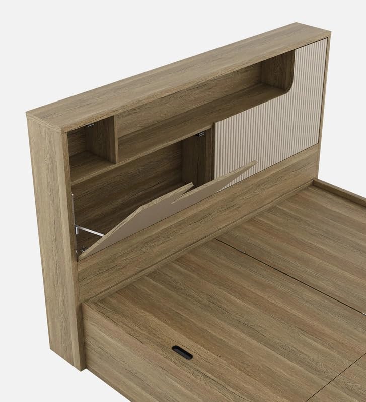 Image of Mintwud Pepperfry Engineered Wood Queen Size Bed with Box Storage | Wooden Double Bed Cot Palang Furniture with Headboard for Home Bedroom Living Room and Hotel (Sebastian Oak Finish)