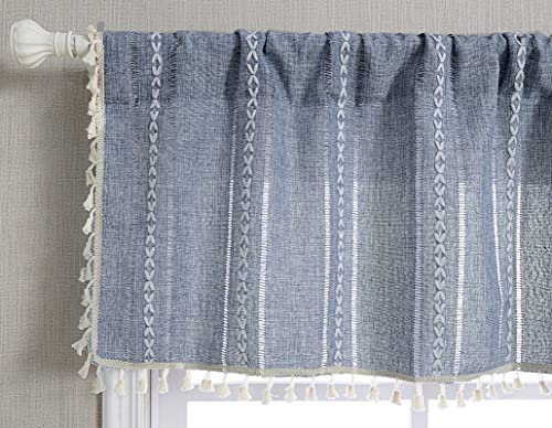 Roomtalks W-LAN-JIAOCHATIAOWEN-45X132 Boho Kitchen Valances For Windows Embroidered French Striped Farmhouse Vintage Chic Textured Tassel Curtain Valances thumb #1