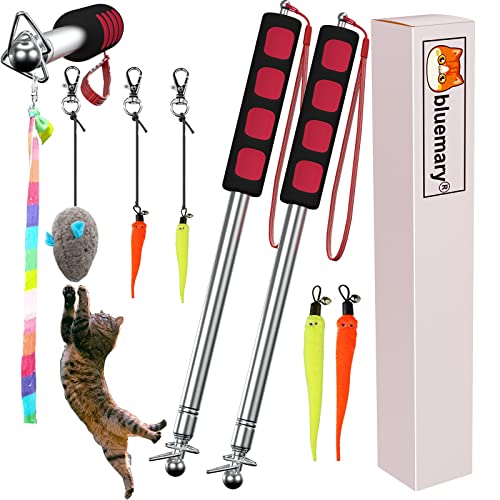 Bluemary 2 Cat Wand Toys & 4 Rainbow Feather String Toys - Engaging Interactive Play for Indoor Kittens and Cats - Ideal for Fun Exercise