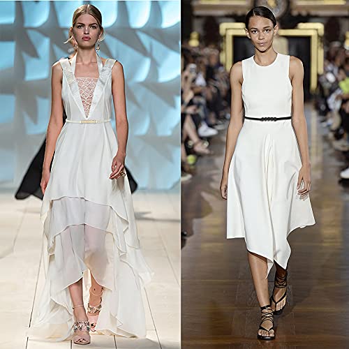 Glamorstar 2 Pieces Metal Stretch Elastic Waist Belt Skinny Thin Belt For Women Dress Set 1-Black Beige #TOP2