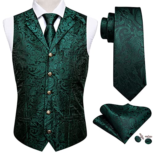 Image of Barry.Wang Mens Silk Lapel /Shawl Collar Vest Tie Sleeve Holder Set Formal /Casual Paisley Vests Wedding Tuxedo Waistcoat