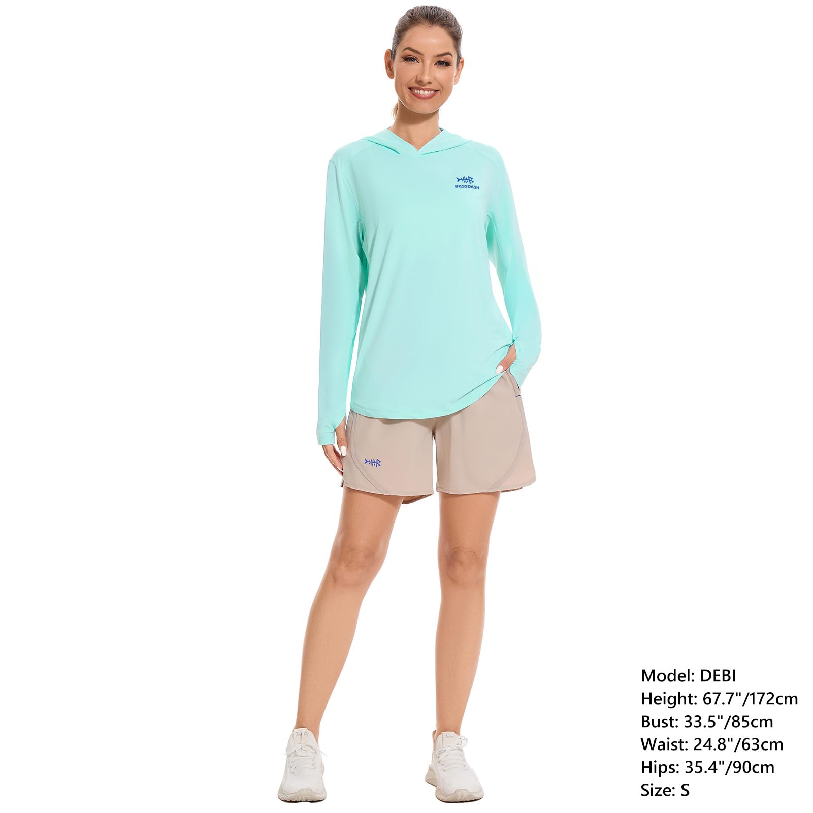 Bassdash Mujer Sudadera con Capucha de Pesca Manga Larga Protección Solar UPF 50+ con Bolsillo Sudadera para Deportes al Aire Libre Surf Natación Correr FS04W
