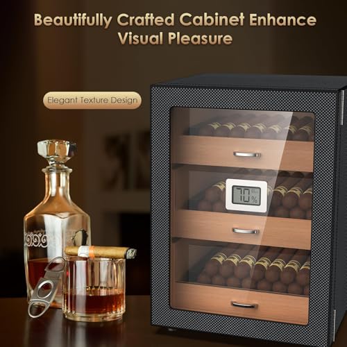 image for Mojgar Humidor Large Capacity (150 Cigars), Magnetic Door/Carbon Fiber