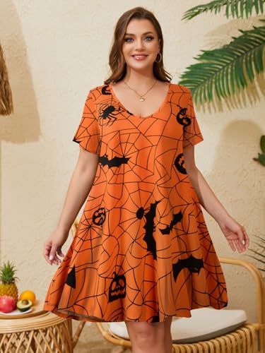 Image of ZENNILO Women's Plus Size Swing Dress with Pockets Casual Summer Dresses V Neck Short Sleeve T Shirt Dress for Women