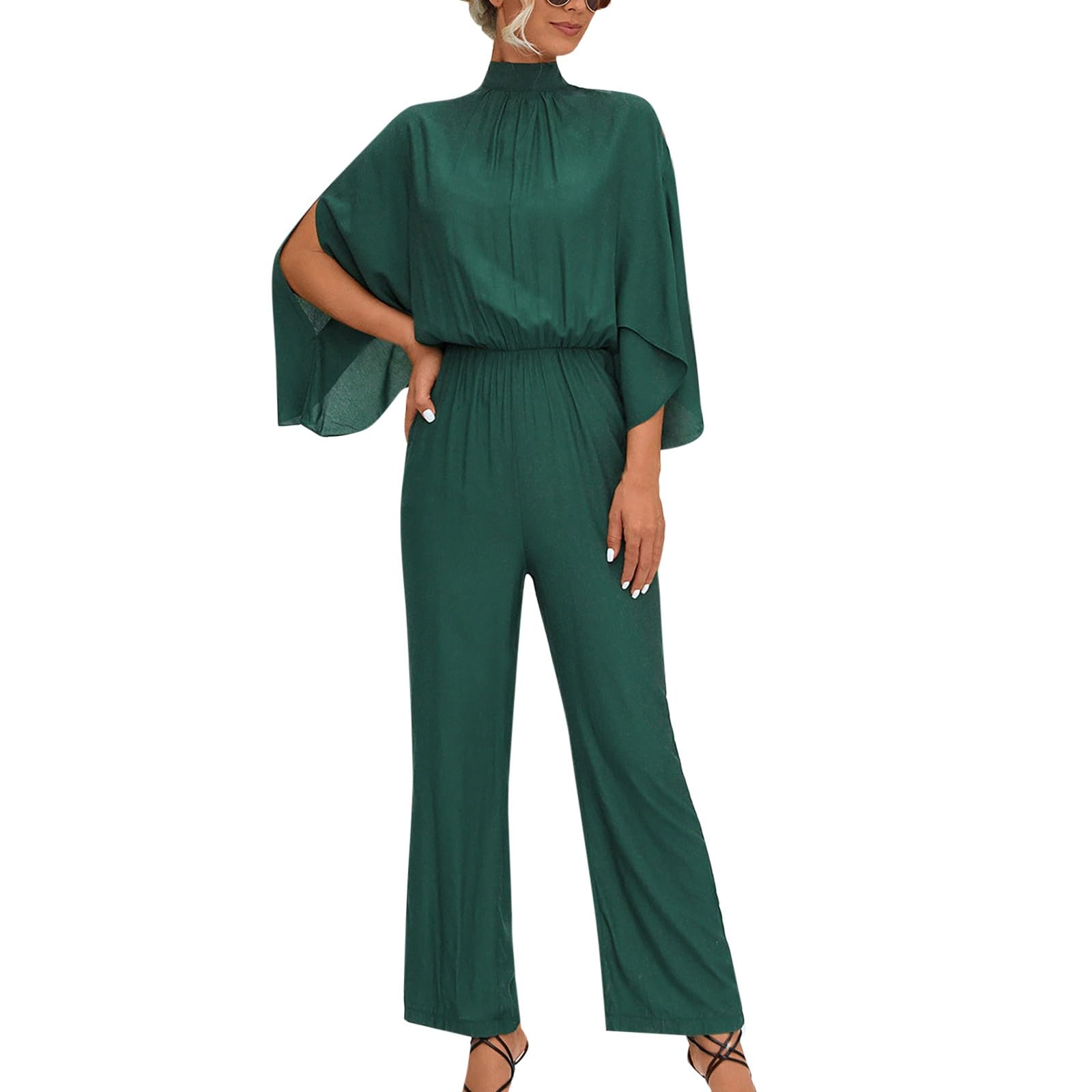 YOGALULU Mallas Deporte Elegante, Manga 3/4, Manga de murciélago, Cuello, Mono Largo Festivo para Boda Body Manga Larga Vestir