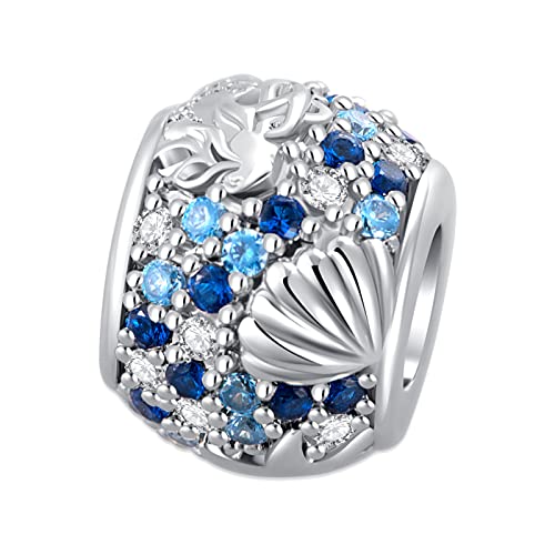 Bule Ocean Mermaid Seashell Charm Fairytale Cubic Zirconia Bead for Pandora Bracelet2