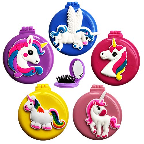 Ulifemall 5 Pcs Folding Travel Hair Brush, Cute Mini Round Hair Comb Pocket Hairbrushes With Makeup Mirror Compact Massage Comb For Girls Women, Ideal Gift For Kids Birthday Christmas - Unicorn #TOP21