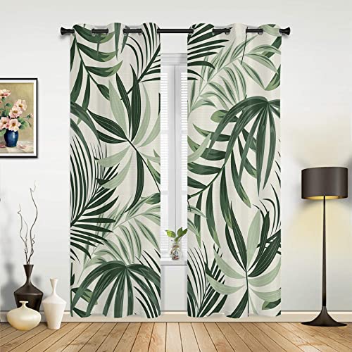 GSDFSD Rideau Occultant Vert Plantes Feuilles Frais 3D Imprimé Occultants Polyester Rideaux Occultants pour Salon Design Moderne Rideaux De Cuisine De Porte Fenêtre À Oeillets 140x245cm 2 Pièces