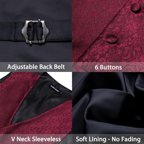 Image of Barry.Wang Men's Suit Vest Tie Bowtie Set Formal Silk Paisley Waistcoat Hanky Cufflinks Lapel Pin Set Wedding Party 7PCS
