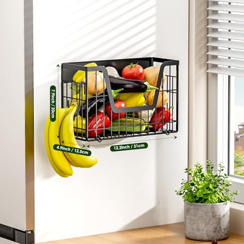 Image of 4-Pack Magnetic Fridge Shelf, Black Fruit Basket Potato Storage | Magnetic Shelf Refrigerator Organizer for Fruit & Veggie, Potato Onion Storage Bin; Multi-Use For Kitchen, Pantry & Laundry