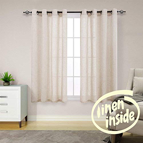 jinchan Linen Textured Curtains for Living Room Grommet Top Window Treatment Set