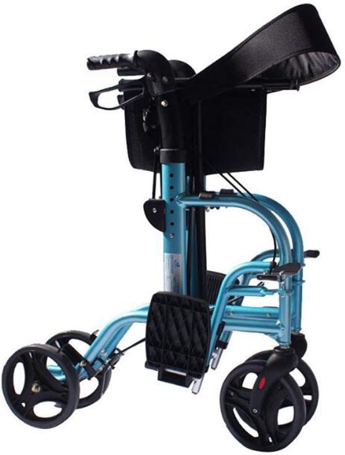 2 in 1 Rollator Walking Frame with Footrests Lightweight Aluminum Elderly Walker Folding Transfer Wheelchair fgk