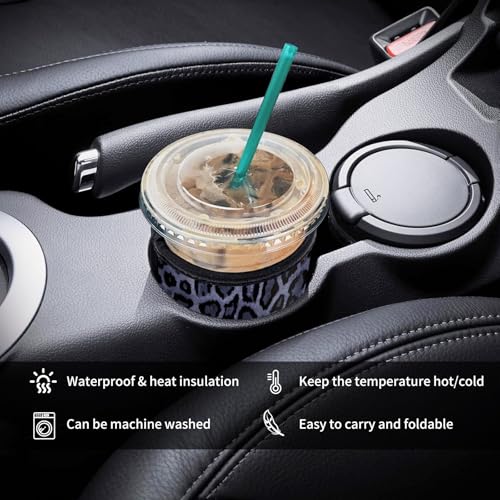 Image of 3 Pack Reusable Neoprene Insulator Sleeve for Iced Coffee Cups, Funny Coffee Cup Sleeves for 16-32oz Coffee cups, Cute Drink Sleeve for Cold Hot Beverages Cute Grey Leopard