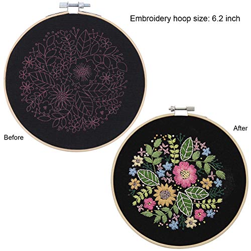 3 Pack Full Range of Embroidery Starter Kit with Pattern, Beginner Cross Stitch Kit Including Embroidery Cloth, Bamboo Embroidery Hoop, Color Threads and Tools Kit - Thumbnail 7