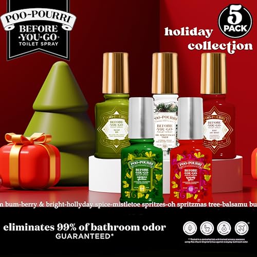 Image of Poo-Pourri Before-You-Go Toilet Spray Holiday set, Hollyday Spice, Mistletoe Spritzes, Oh Spritzmas Tree, Berry and Bright, Balsam Bum