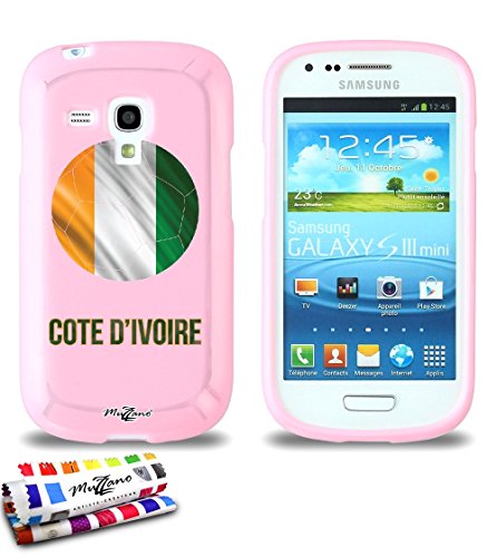 Carcasa Flexible Ultra Slim SAMSUNG GALAXY S3 MINI de exclusivo motivo [Balón de fútbol Côte d'Ivoire] [Rosa] de MUZZANO + ESTILETE y PAÑO MUZZANO® REGALADOS   La Protección Antigolpes ULTIMA, ELEGANTE Y DURADERA para su SAMSUNG GALAXY S3 MINI