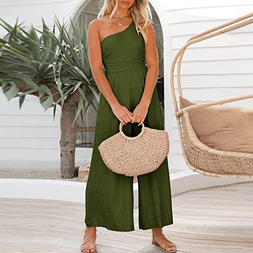 Sleeveless Jumpsuits For Women, Women's Elegant One Shoulder Sleeveless High Waist Jumpsuit Elegant Pants With Pocktes #TOP4