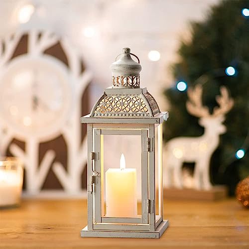 Needomo 14.4" Christmas Lantern Decorations Indoor, Vintage Hanging Candle Lanterns, Large Outdoor Decorative With Clear Glass, Metal Candle Holder For Home, Table, Patio, Rustic Farmhouse Wedding #TOP1