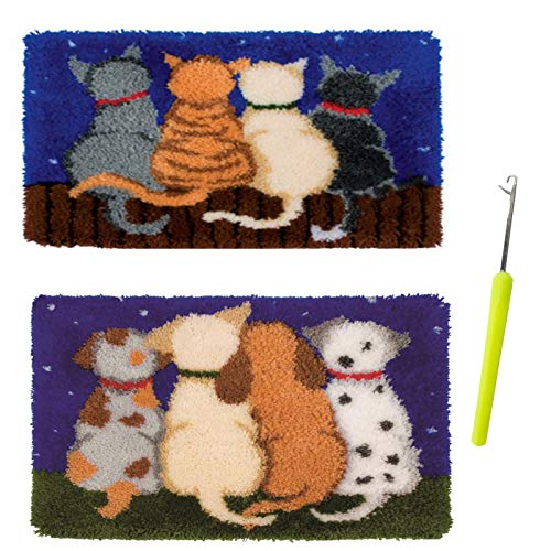ZUSFUL 2PCS Latch Hook Kits Rug Juego de Alfombras Bordadas Kits de Ganchillo para Tapices Decoración Hogareña Perros y Gatos 52 × 38cm,Dog Cover