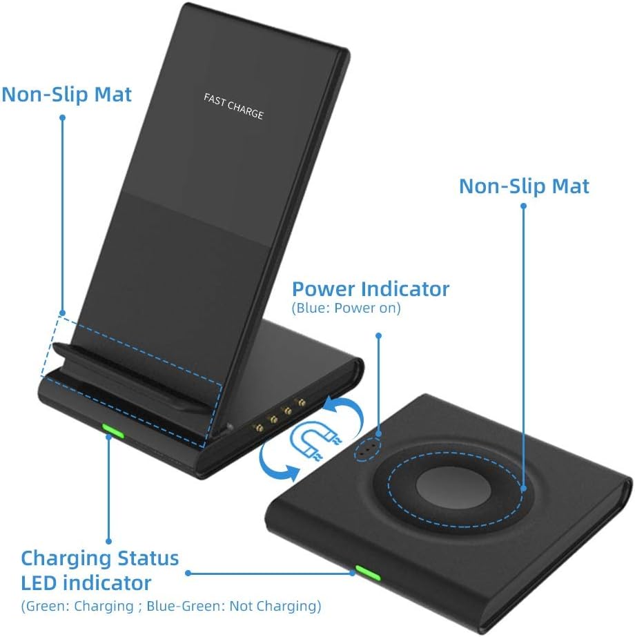 COSOOS Dual Wireless Charger, Wireless Charging Stand for iPhone 16 Pro Max/16 Pro/15/14/13/12/11/Xs/X, Airpods 4/3/Pro,Samsung Galaxy S24/S23,Samsung Watch,Galaxy Buds (with Fast Adapter)