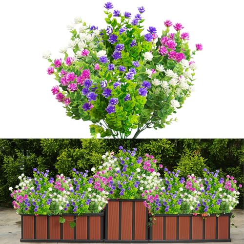 LaresDay 6 paquetes de flores artificiales para balcón, resistentes a los rayos UV, plantas de balcón, resistentes a la intemperie, plantas artificiales, exteriores, ramo de plantas como auténticas