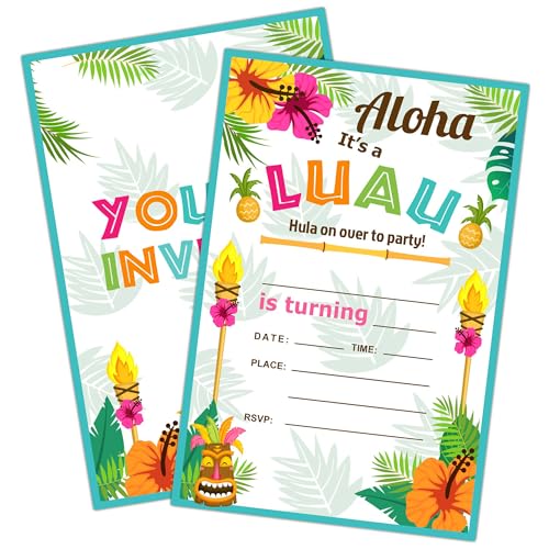Invitation anniversaire Luau Hawaï avec enveloppes pour l'organisation d'une fête d'enfant