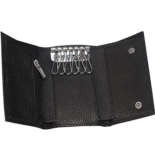 Foonii Étui à clés en cuir véritable - Mini trousse à clés - Porte-clé avec crochet en acier inoxydable (noir) Cover