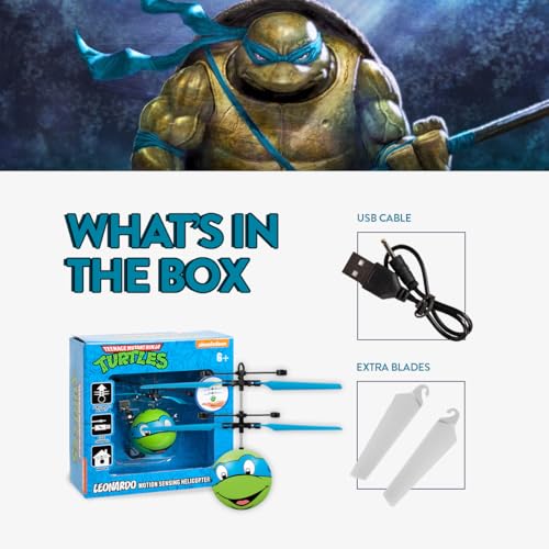 World Tech Toys Ninja Turtles Leonardo Flying Toy &ndash; Motion Sensing Flying Ball with USB Charging - TMNT Licensed - Indoor/Outdoor Drone for Kids Ages 6+