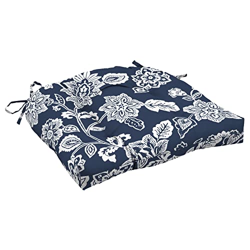 Image of Arden Selections Outdoor Wicker Chair Cushion, 20 x 18, Rain-Proof, Fade Resistant 20 x 18, Sapphire Blue Ashland Jacobean (Pack of 4)