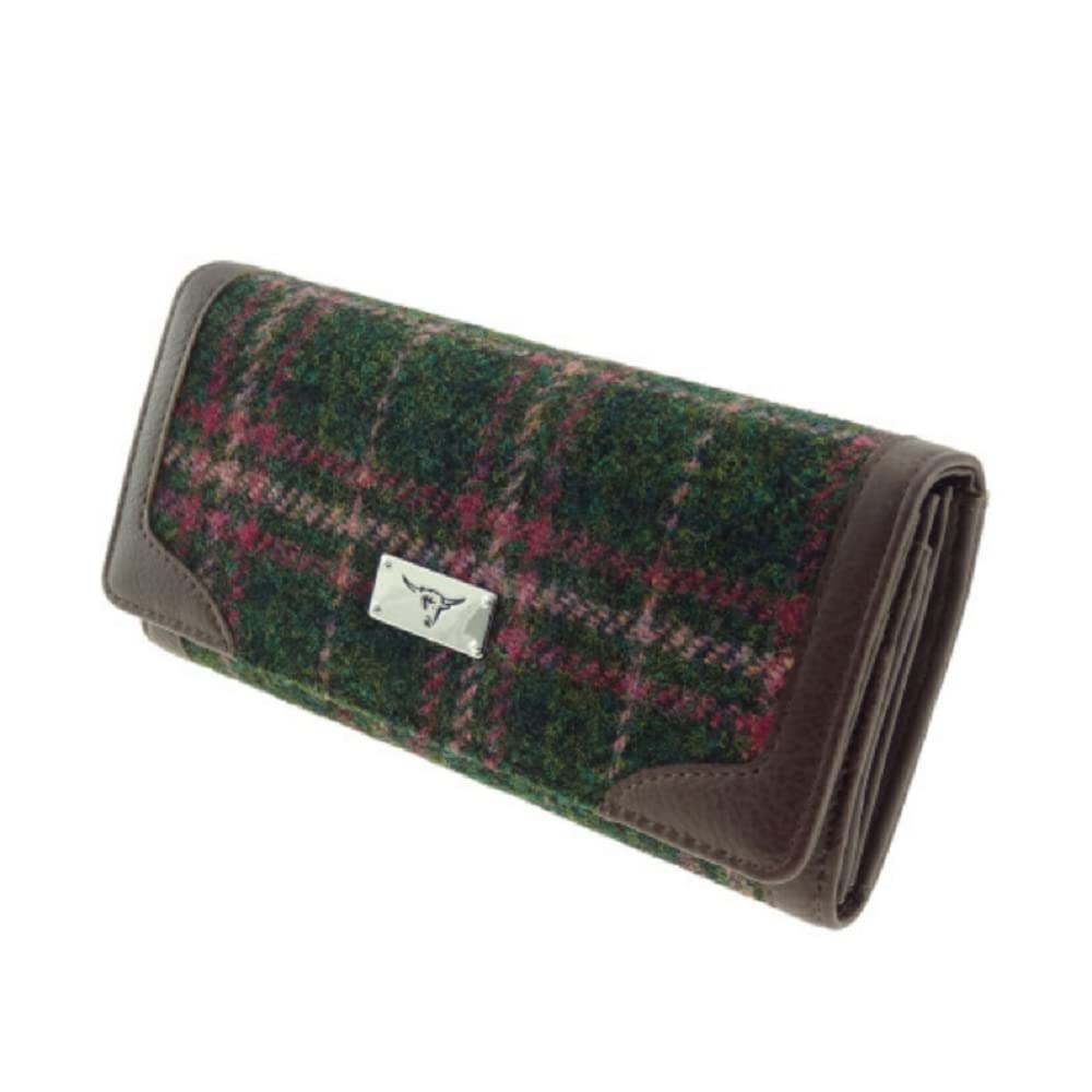 Glen Appinof Scotland Harris Tweed Ladies Bute Fold-Over Purse LB2000 (Col 107 Green Plum Check), One Size
