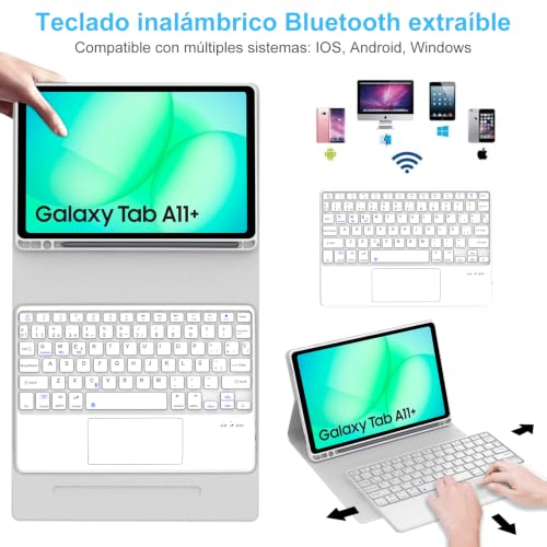 Teclado Bluetooth magnéticamente desmontable con trackpad para Samsung Tab A11+ 3