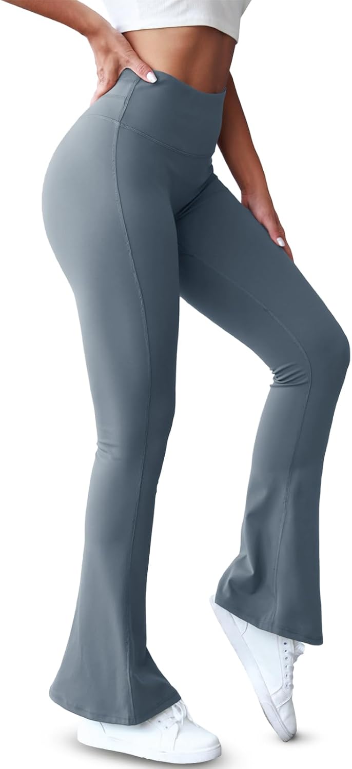 Women's Flare Leggings With Pockets – High Waisted Scrunch Bootcut Yoga Pants, Butt Lifting, Tummy Control