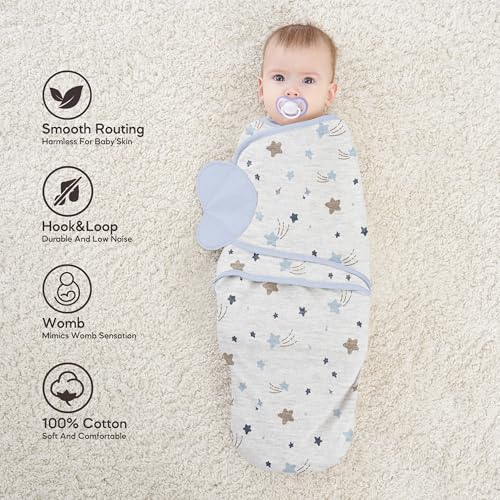 Image of Susurration Swaddle Sleep Sacks 3 Pack 100% Muslin Cotton Swaddle Blanket Small Baby Wrap for 3-6 Months Newborn Sleep Sack Girls,Boys,Infants Essentials,Adjustable Wearable Sleeping Sack(Blue)