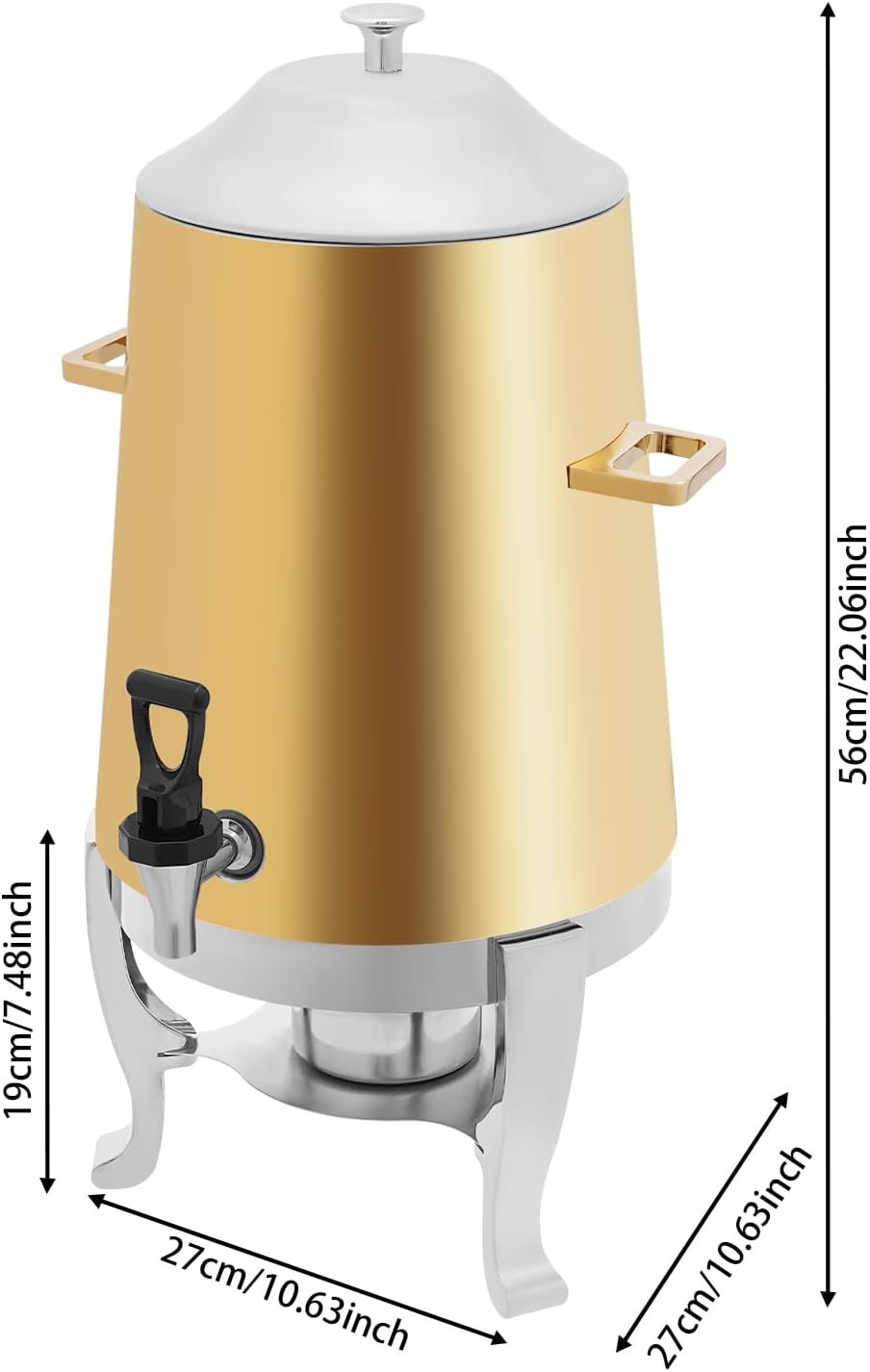 Stainless Steel Coffee Chafer Urn 3.43Gallon(13L) Alcohol Heating Cold and Hot Beverage Dispenser Chafer, Commercial Hot Drinks Dispenser with Fuel Holder & Spigot for Milk Tea Juice Water