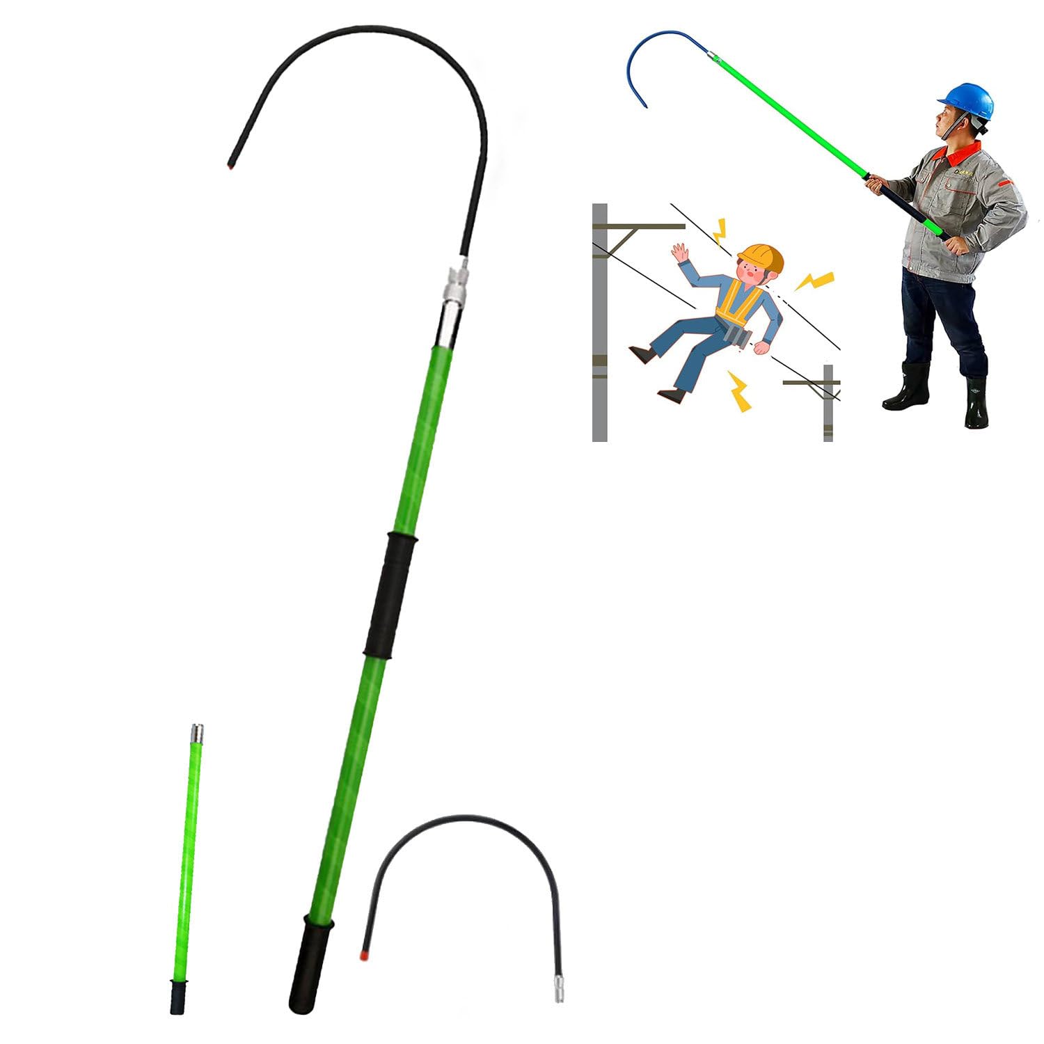 Gancho de rescate Hot Stick aislado con pértiga extensible hasta 9.8 pies