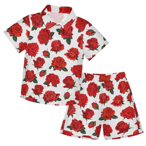 Image of CaTaKu Boys Hawaiian Button-Down Shirts and Short Sets, Boys Summer Outfits 2 Piece Clothes Set Size 3-10T