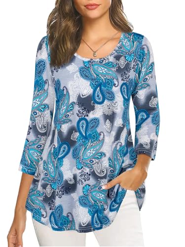 Image of Nandashe Womens 3 /4 Sleeves Floral Tunic Shirts Summer Casual Dressy Blouse Tops