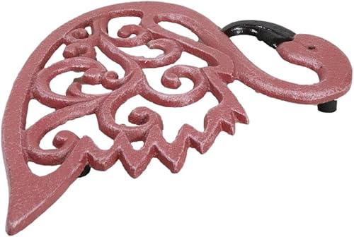 Miniatura 4 de Ebros Gift Figura decorativa de hierro fundido, paraíso tropical, pájaro flamenco rosa con volutas, salvamanteles de mesa decorativa, bosque