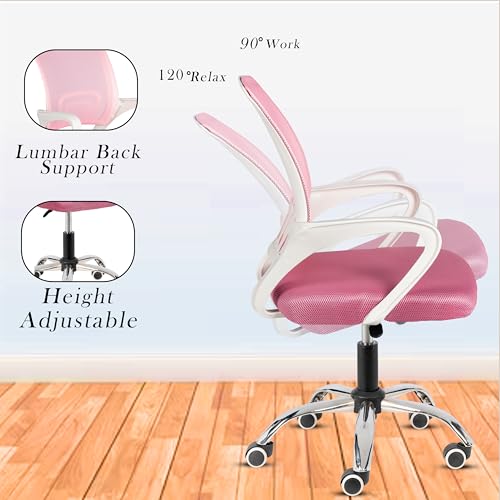 Image of Casa Copenhagen Mesh Mid Back Office /Study /Computer /Revolving /Desk Chair for Work from Home -Metal Base, Height Adjustable Seat- Pink & White Handle