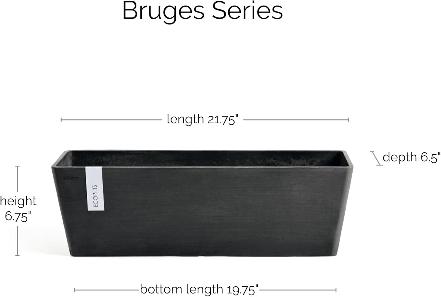 Ecopots Bruges Durable Modern Rectangular Indoor/Outdoor Recycled-Based Composite Flower Pot Planter, Dark Grey, 21.5" Dark Grey 21.5"